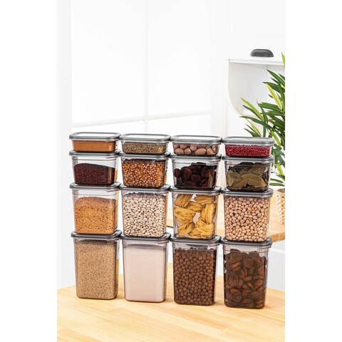 Set recipiente depozitare, Hermia, 964FRM5340, Plastic, 14x10x10 cm, 800 ml, 4 piese, Antracit