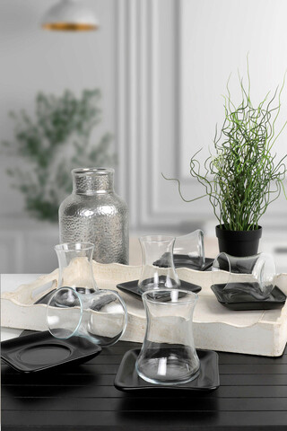 Set pahare pentru ceai, Hermia, 275KRM1646, Dishwasher - safe up to 50 °C / Microwave - not safe, Negru/Transparent