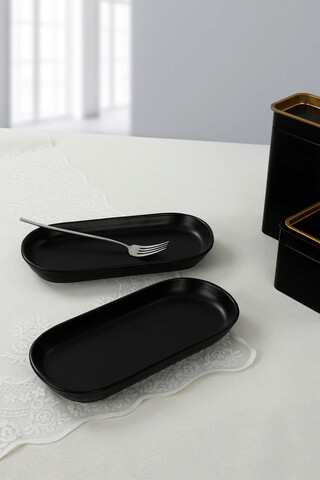 Set platouri servire, Hermia, 275KRM1425, Dishwasher - safe up to 60 °C / Microwave - safe, Negru mat