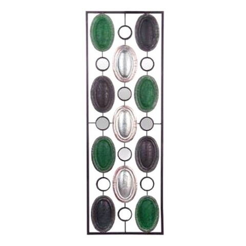 Decoratiune metalica Ethnic, 31x89 cm, metal/sticla, negru/verde