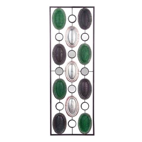 Decoratiune metalica Ethnic, 31x89 cm, metal/sticla, negru/verde