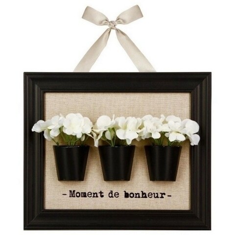Tablou decorativ Moment de Bonheur, 37.5x31.5 cm, MDF/metal, maro/alb
