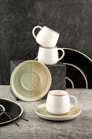 Set cesti de cafea, Hermia, 721NBL3163, Numai farfurii. Se pot spăla în mașina de spălat vase. / Se poate folosi la cuptorul cu microunde., Verde