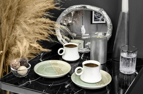 Set cesti de cafea, Hermia, 721NBL3166, Numai farfurii. Se pot spăla în mașina de spălat vase. / Se poate folosi la cuptorul cu microunde., Verde