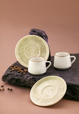 Set cesti de cafea, Hermia, 721NBL3168, Numai farfurii. Se pot spăla în mașina de spălat vase. / Se poate folosi la cuptorul cu microunde., Crem/Alb
