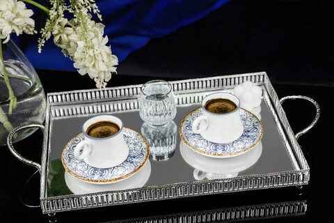 Set cesti de cafea, Hermia, 721NBL3171, Numai farfurii. Se pot spăla în mașina de spălat vase. / Se poate folosi la cuptorul cu microunde., Albastru/Alb