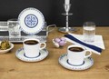 Set cesti de cafea, Hermia, 721NBL3174, Numai farfurii. Se pot spăla în mașina de spălat vase. / Se poate folosi la cuptorul cu microunde., Albastru/Alb