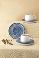 Set cesti de cafea, Hermia, 721NBL3177, Numai farfurii. Se pot spăla în mașina de spălat vase. / Se poate folosi la cuptorul cu microunde., Albastru/Alb