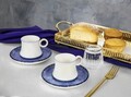 Set cesti de cafea, Hermia, 721NBL3180, Numai farfurii. Se pot spăla în mașina de spălat vase. / Se poate folosi la cuptorul cu microunde., Albastru/Alb