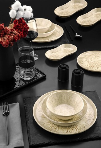 Serviciu de masa, Hermia, 721NBL3152, Se poate spăla în mașina de spălat vase. / Se poate folosi la cuptorul cu microunde., Crem