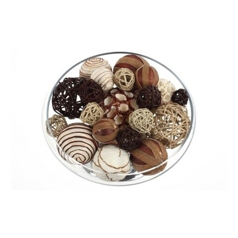 Aranjament decorativ natural, 10.5 x16.5 x 19 cm, lemn/coaja de copac/flori naturale uscate, maro/crem