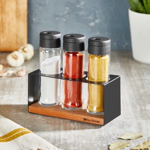 Set recipiente pentru condimente, Hermia, 949FRB1284, Suport din lemn: 16 x 7 x 7,5 cm (1 bucată), Natural
