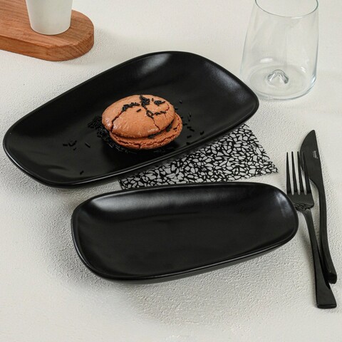 Set platouri servire, Keramika, 275KRM1767, Ceramica , Nu absoarbe apa, Negru