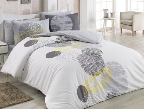 Lenjerie de pat dubla Illusion, Majoli Home Collection, 4 piese, 200x220 cm, 100% bumbac ranforce, gri