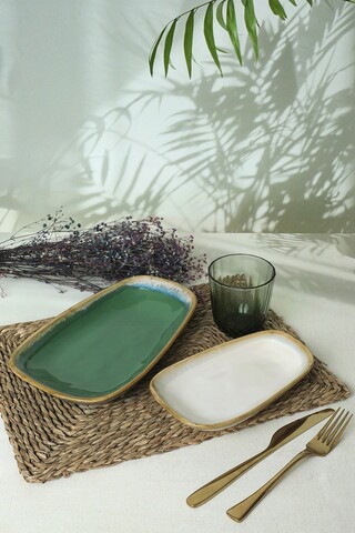 Set platouri servire, Keramika, 275KRM2228, Ceramica , Nu absoarbe apa, Verde