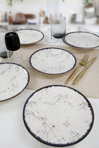 Set farfurii pentru desert, Keramika, 275KRM1264, Ceramica , 20 cm, 6 piese, Crem/Negru