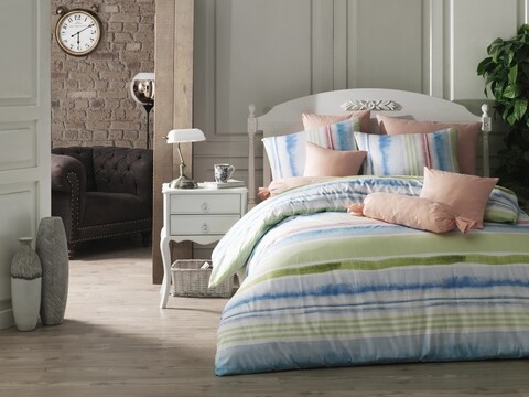 Lenjerie de pat dubla Tempera, Majoli Home Collection, 4 piese, 200x220 cm, 100% bumbac ranforce, verde