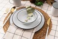 Serviciu de masa, Rekitchen, 513RKT1114, Portelan , Placă de serviciu: 25 x 25 x 2,5 cm (4 bucăți), Alb/Negru