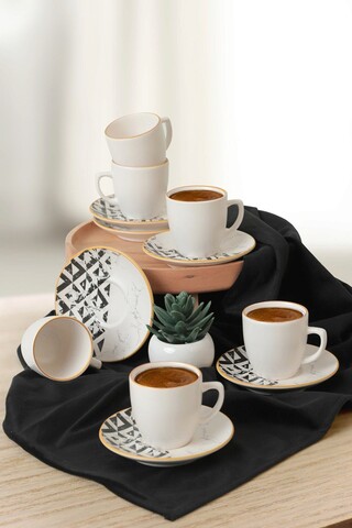 Set cesti de cafea, Keramika, 275KRM1926, Ceramica , 6x6x6 cm, 110 ml, Alb/Negru
