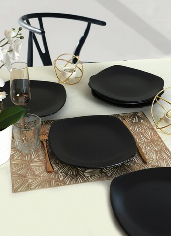 Set platouri servire, Keramika, 275KRM1844, Ceramica , Nu absoarbe apa, Negru