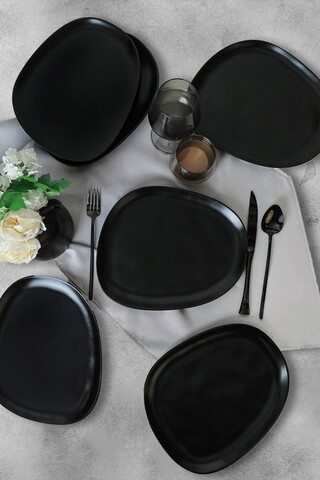 Set platouri servire, Keramika, 275KRM2209, Ceramica , Nu absoarbe apa, Negru mat