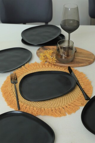 Set platouri servire desert, Keramika, 275KRM2208, Ceramica , Nu absoarbe apa, Negru mat