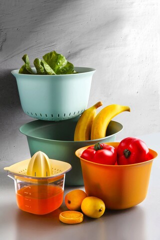 Set boluri mixare si storcator fructe, Hermia, 430KSV9443, Dimensiuni: 12,5 x 21,5 x 21,5 cm / 1500 ml (1 bucată), Multicolor