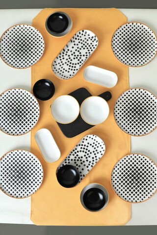 Set de mic dejun, Keramika, 275KRM1959, Ceramica , Nu absoarbe apa, Alb/Negru