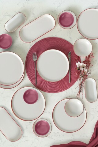 Set de mic dejun, Keramika, 275KRM1965, Ceramica , Nu absoarbe apa, Roz/Alb