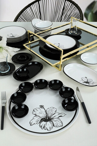 Set de mic dejun, Keramika, 275KRM1701, Ceramica , Nu absoarbe apa, Alb/Negru