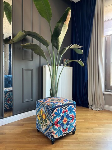 Taburet, Qunef, Jungle Scar Pouffe, 45x60 cm, Material: 100% IN, Albastru