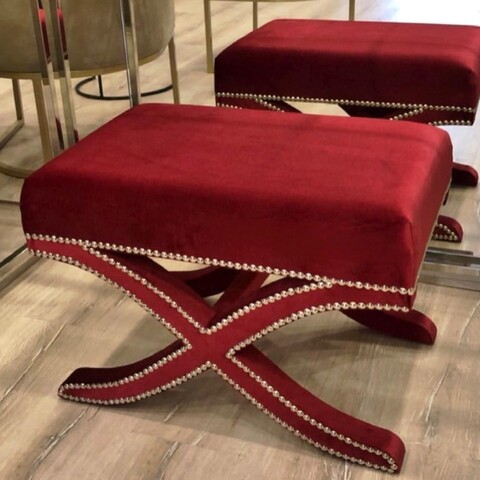 Taburet, Qunef, Pelona Capraz Pouffe 60, 40x60 cm, Cadru: 100% MDF, Rosu