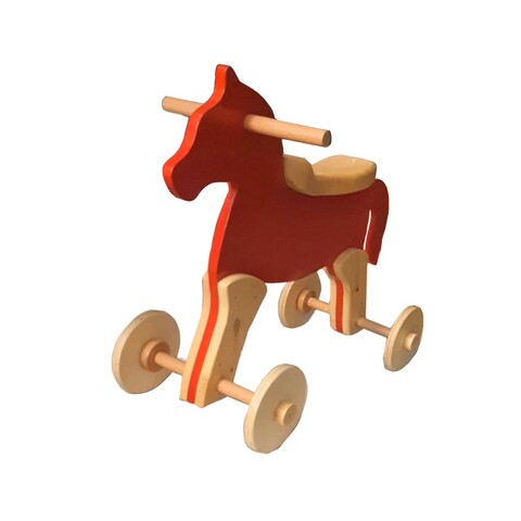 Jucarie pentru landou/carucior, Hanah Home, Horse with Wheels, 40x55x70 cm, Nuc / Roșu