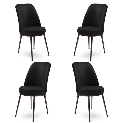 Set scaune 4 piese, Charlotte, Dexa, Metal, Negru/Maro
