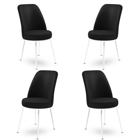 Set scaune 4 piese, Charlotte, Dexa, Metal, Alb/Negru