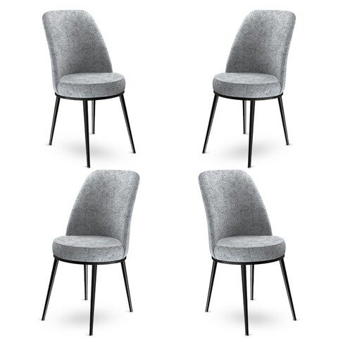 Set scaune 4 piese, Charlotte, Dexa, Metal, Gri/Negru