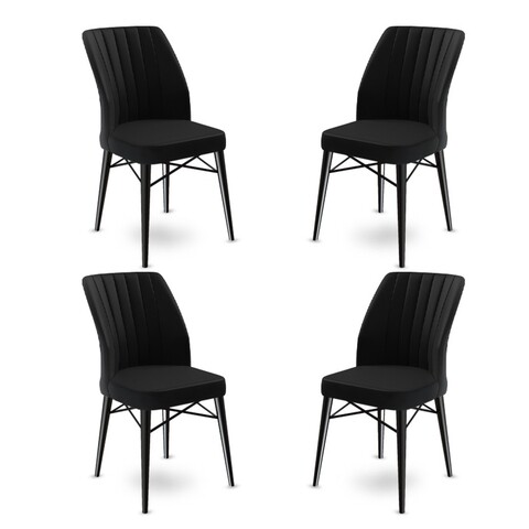 Set scaune 4 piese, Charlotte, Flex, Metal, Negru