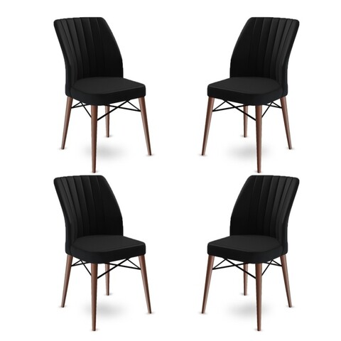 Set scaune 4 piese, Charlotte, Flex, Metal, Negru/Maro