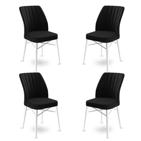 Set scaune 4 piese, Charlotte, Flex, Metal, Alb/Negru