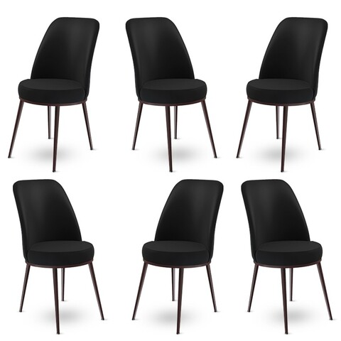 Set scaune 6 piese, Charlotte, Dexa, Metal, Negru/Maro