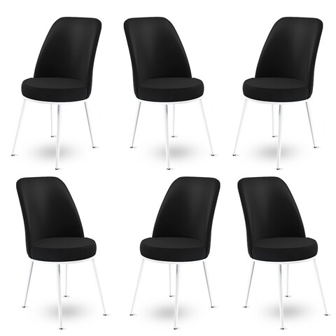 Set scaune 6 piese, Charlotte, Dexa, Metal, Alb/Negru