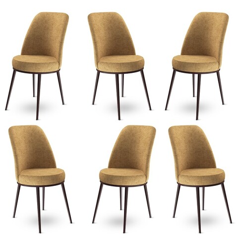 Set scaune 6 piese, Charlotte, Dexa, Metal, Cappuccino/Maro