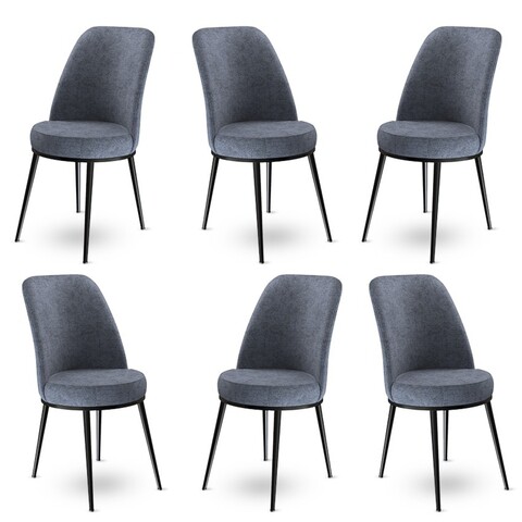 Set scaune 6 piese, Charlotte, Dexa, Metal, Fume / Negru