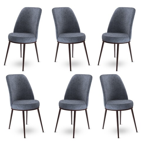 Set scaune 6 piese, Charlotte, Dexa, Metal, Fume / Maro
