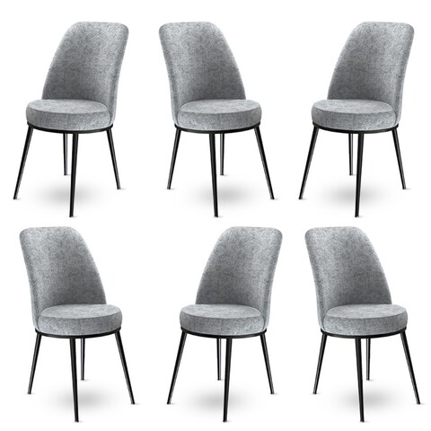 Set scaune 6 piese, Charlotte, Dexa, Metal, Gri/Negru