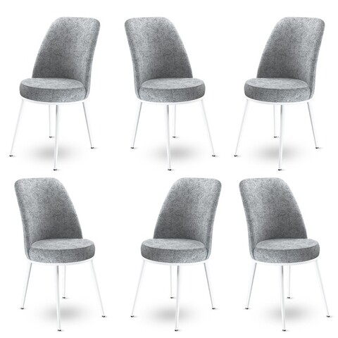 Set scaune 6 piese, Charlotte, Dexa, Metal, Gri/Alb