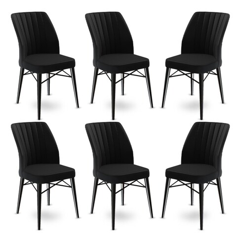 Set scaune 6 piese, Charlotte, Flex, Metal, Negru