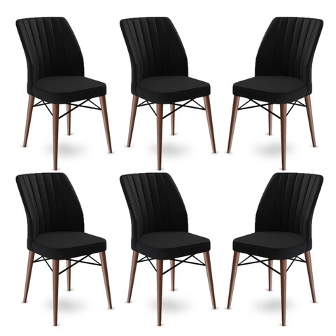 Set scaune 6 piese, Charlotte, Flex, Metal, Negru/Maro