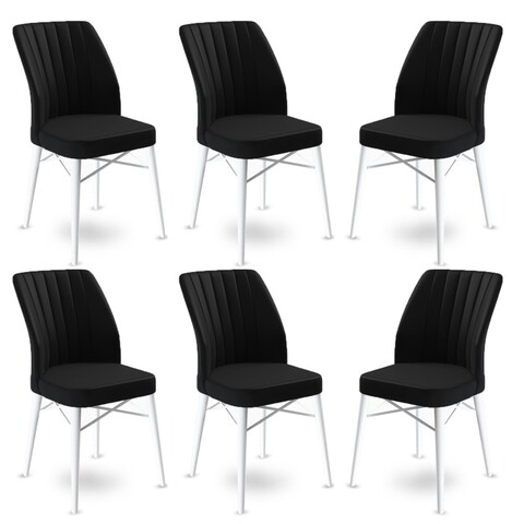 Set scaune 6 piese, Charlotte, Flex, Metal, Alb/Negru