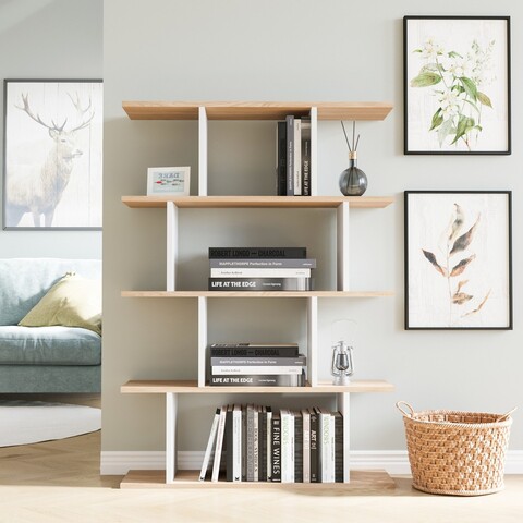 Corp biblioteca, Arcadia, Harmon, 90x25x127 cm, PAL, Stejar / Alb